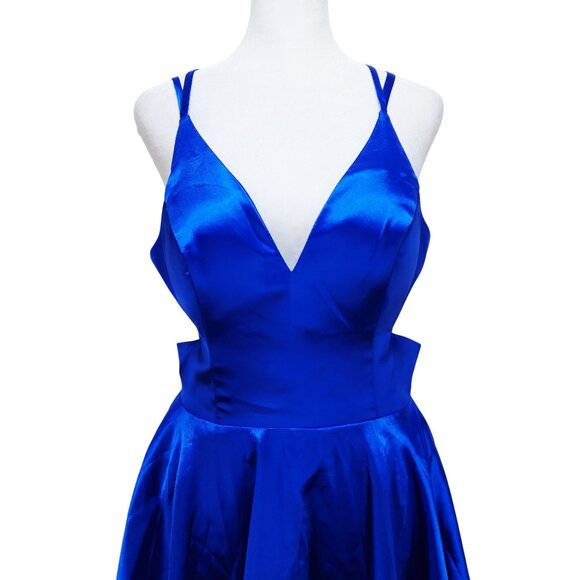 Strappy Blue Satin Fit Flare Mini Dress With Cut-Out Sides Z.Dreamer Size 6 - Picture 5 of 13